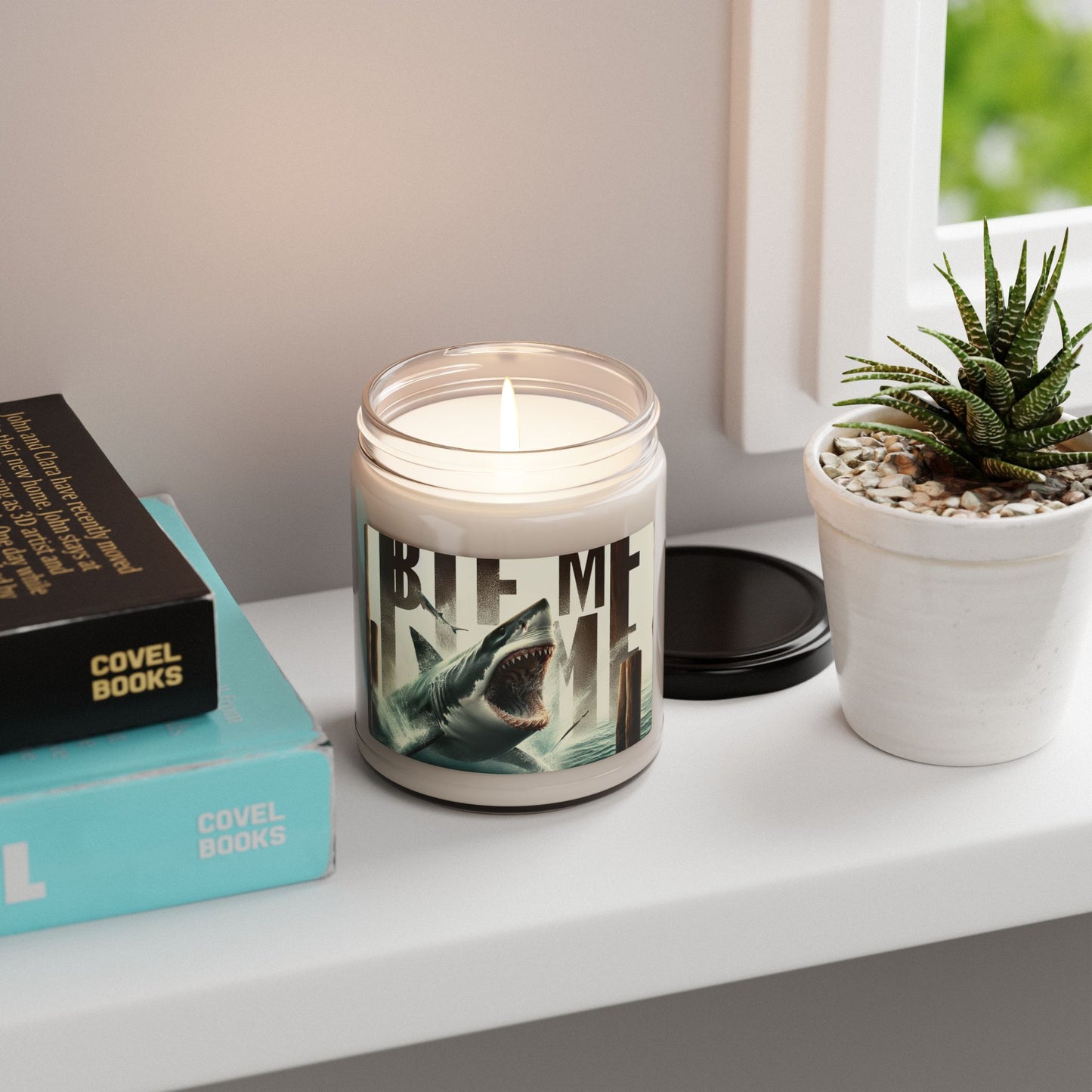 Scented Soy Candle - "Bite Me" Shark Design - 9oz Ocean Vibe