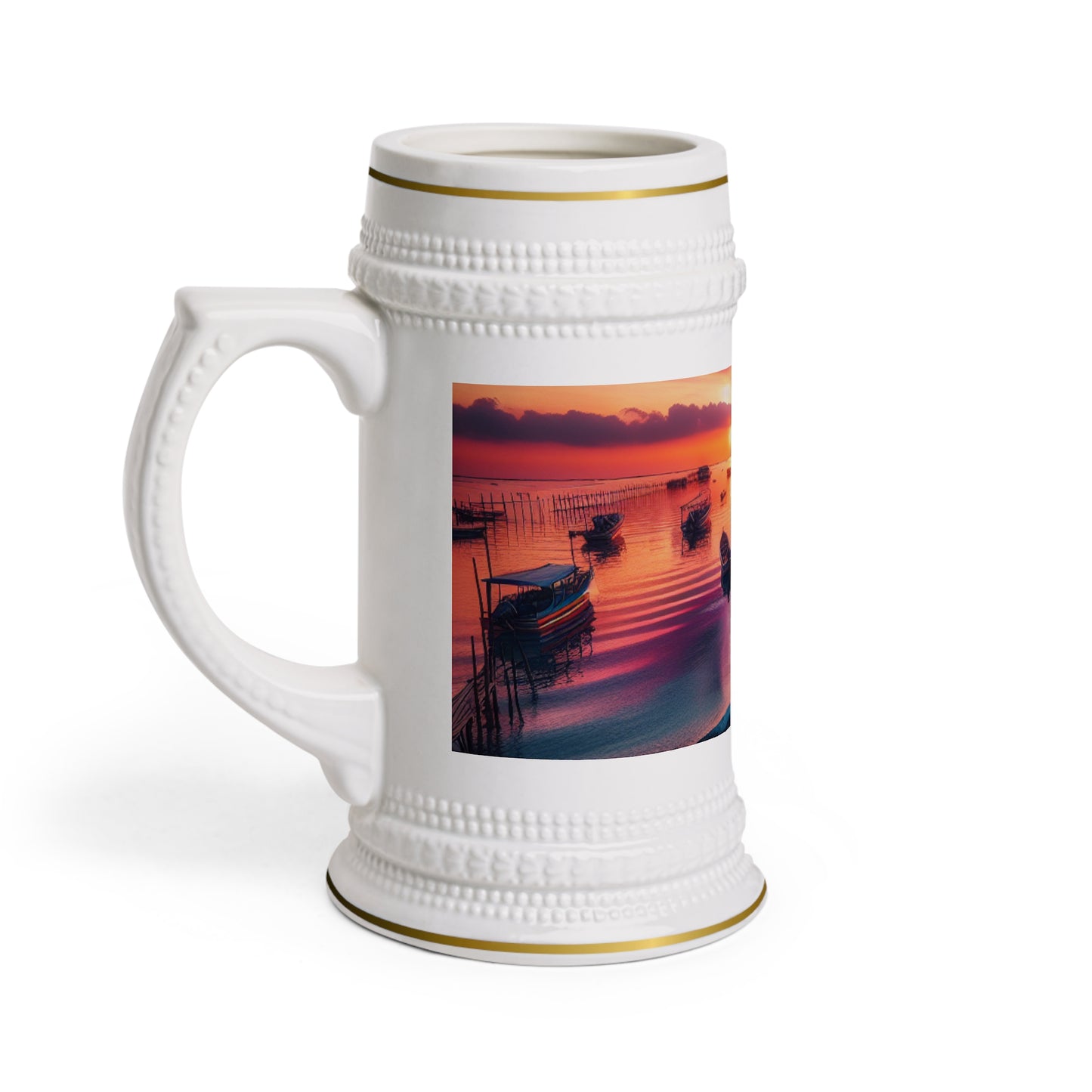 Serene Sunset Beer Stein Mug | Tropical Vibe for Relaxed Gatherings