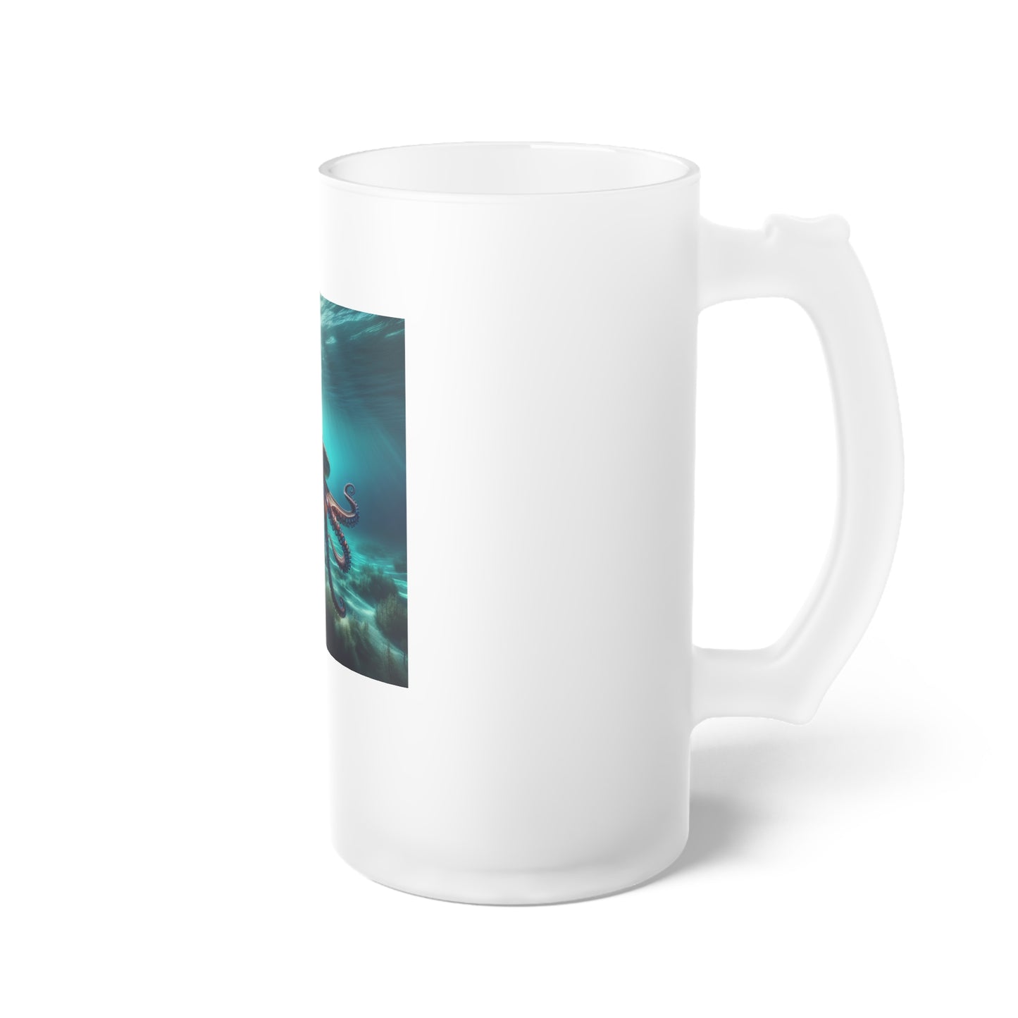 Ocean-Themed Frosted Glass Beer Mug with Octopus Design