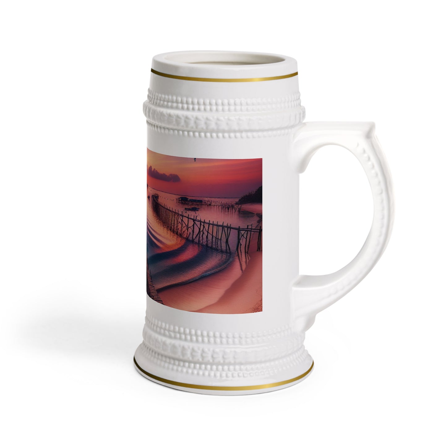 Serene Sunset Beer Stein Mug | Tropical Vibe for Relaxed Gatherings