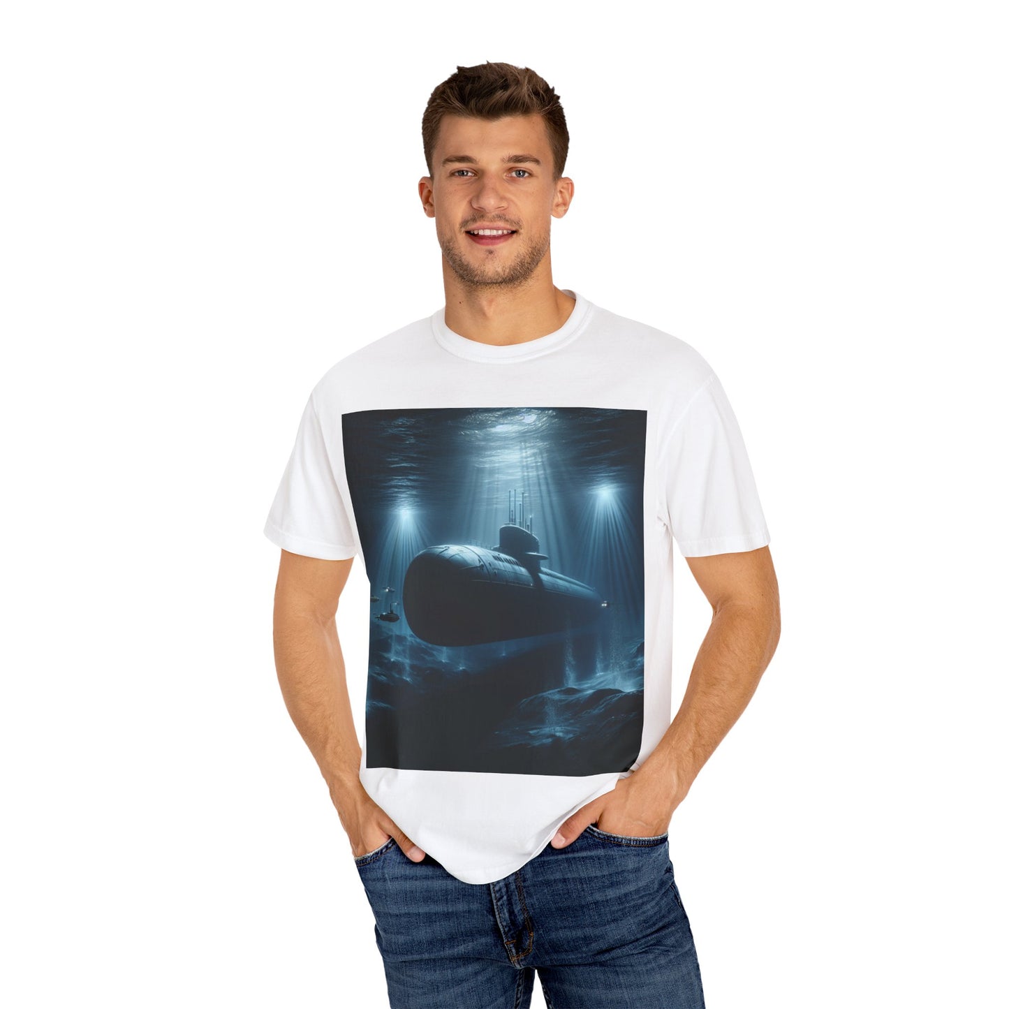 Nautical Adventure Unisex Garment-Dyed T-shirt - Deep Sea Submarine Design
