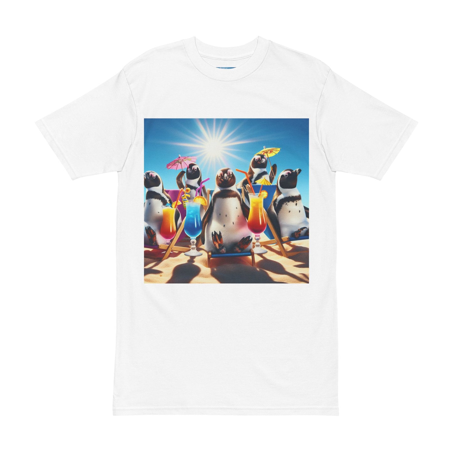 Men's Heavyweight Tee - Summer Vibes Penguins with Drinks Design