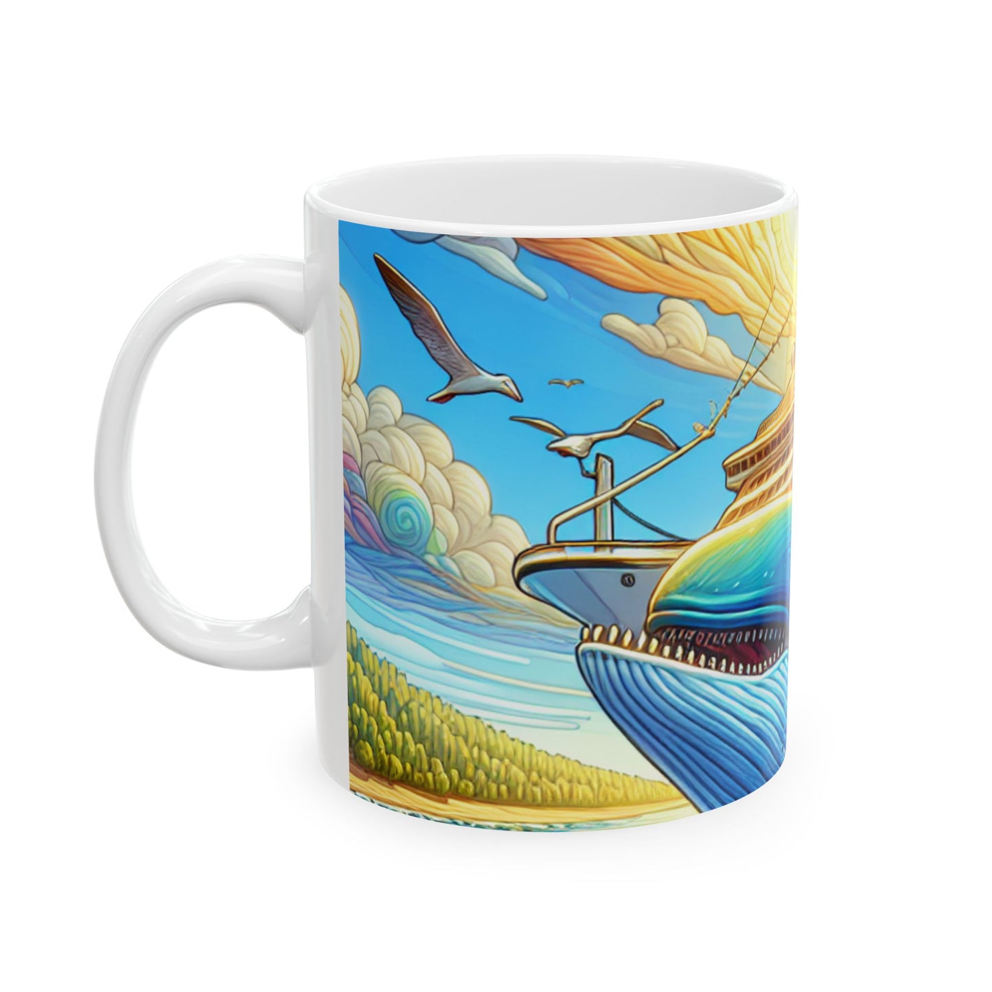 Whale Adventure Ceramic Mug - Colorful Ocean Cruise Design (11oz, 15oz)