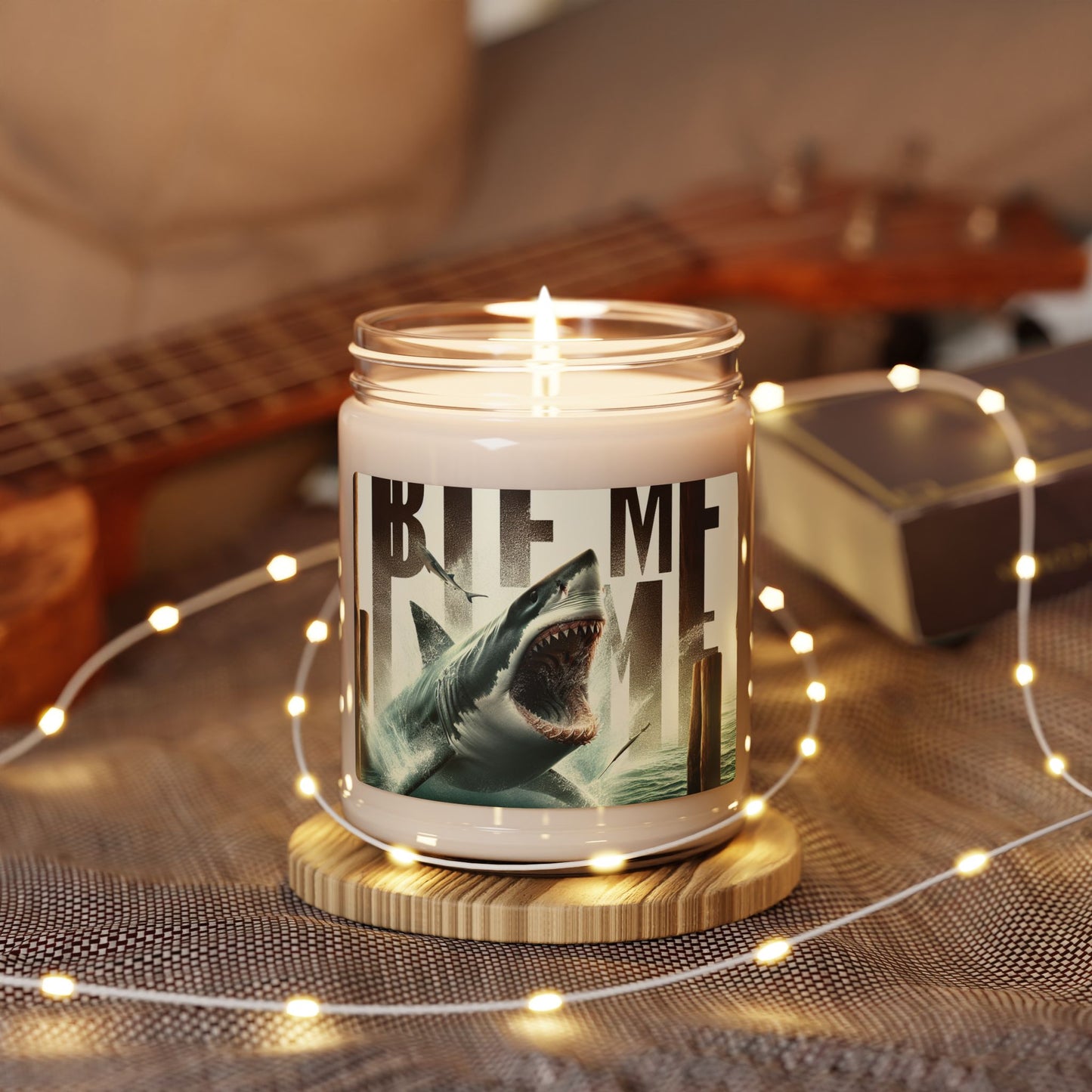 Scented Soy Candle - "Bite Me" Shark Design - 9oz Ocean Vibe