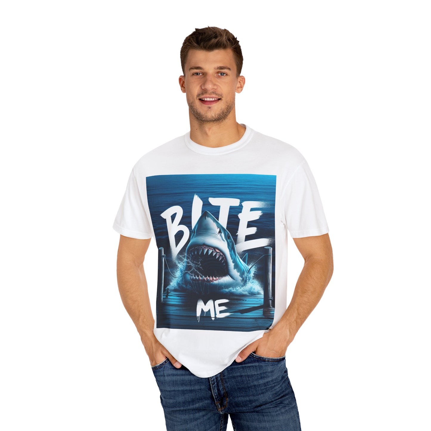 Bite Me Shark T-shirt - Unisex Garment-Dyed Tee for Ocean Lovers