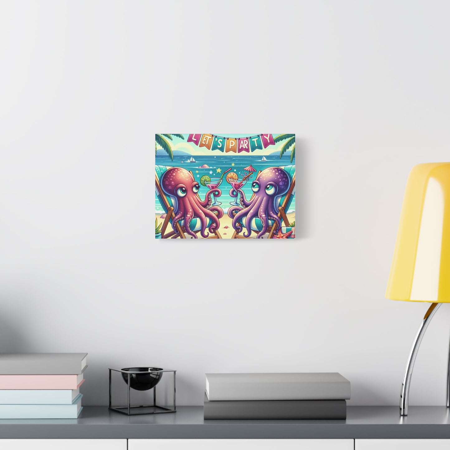 Party Vibes Canvas Art - Fun Octopus Design for Beach Lovers