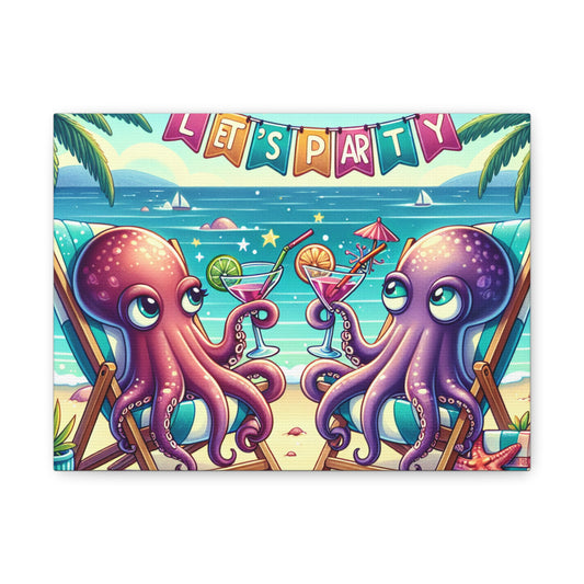 Party Vibes Canvas Art - Fun Octopus Design for Beach Lovers