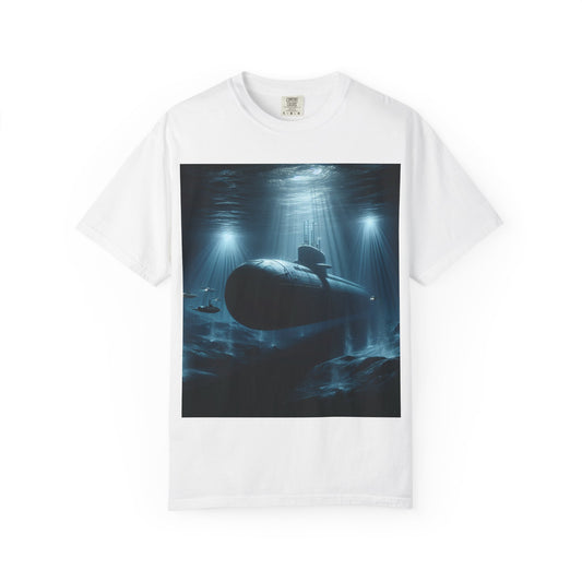 Nautical Adventure Unisex Garment-Dyed T-shirt - Deep Sea Submarine Design