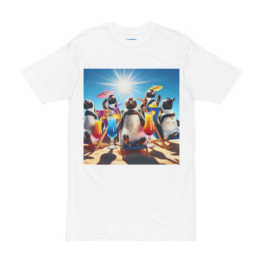 Men's Heavyweight Tee - Summer Vibes Penguins with Drinks Design