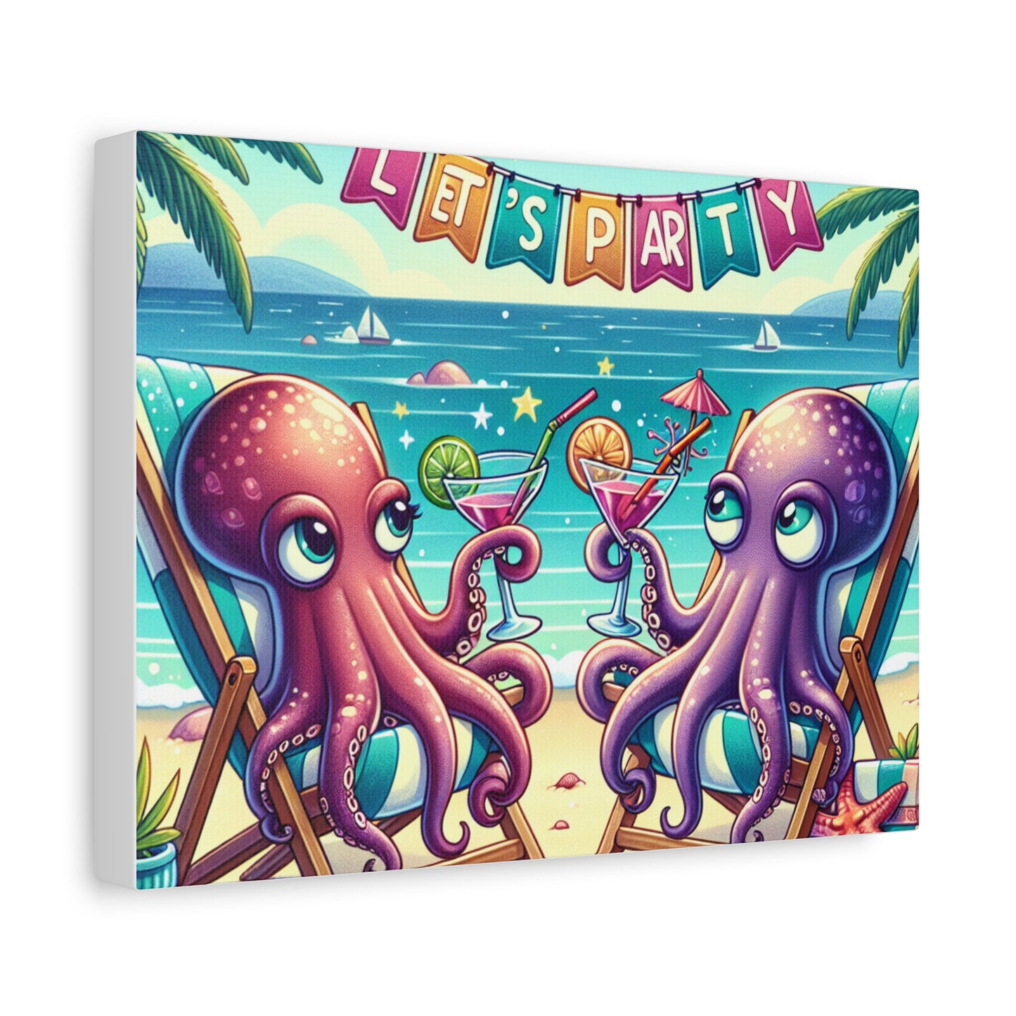 Party Vibes Canvas Art - Fun Octopus Design for Beach Lovers